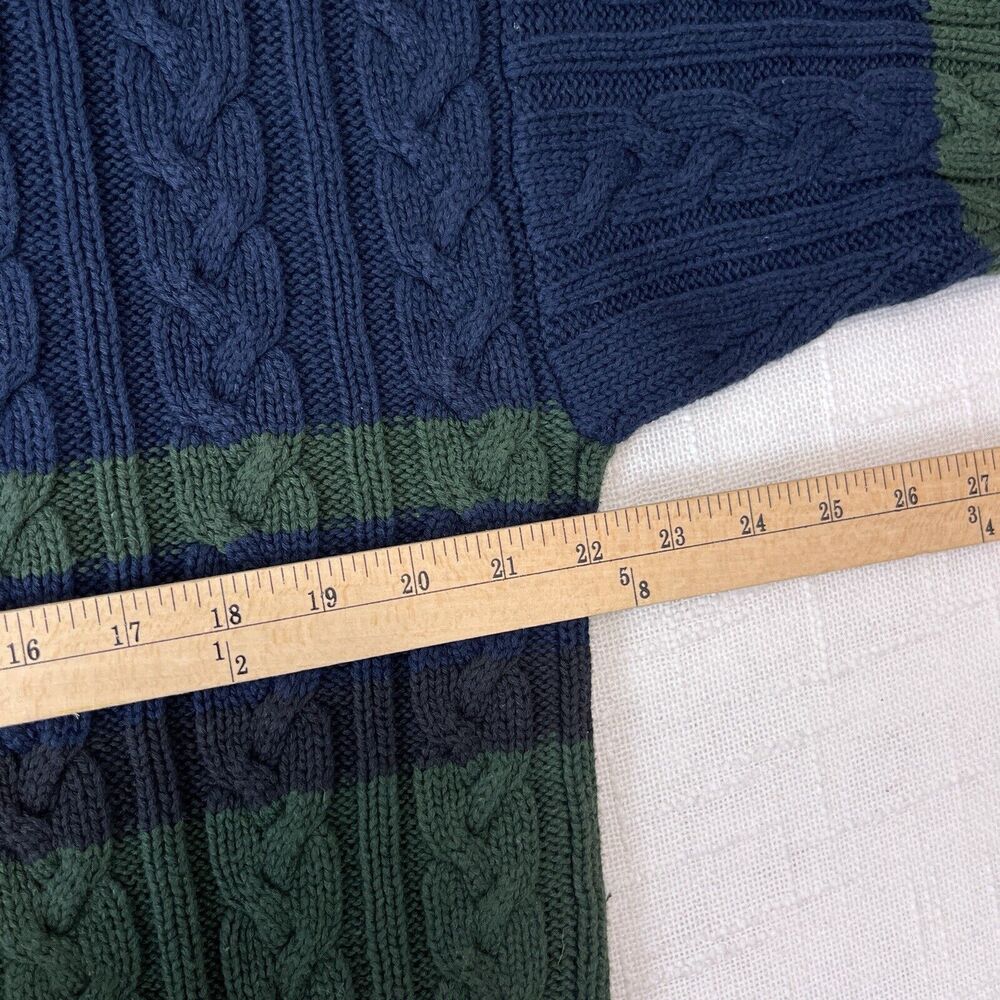 Men's Navy and Green Cable Knit Sweater - Picture 3 of 7